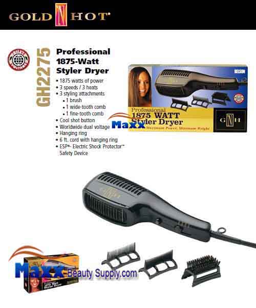 Gold N Hot #GH2275 1875W Styler Hair Dryer with Comb Attachments